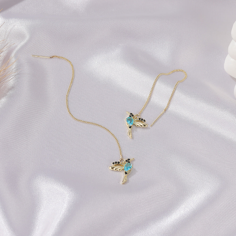 Fashion Jewelry New Unique Little Bird Drop Long Hanging Hummingbird Earrings For Women Elegant Girl Tassel Crystal Pendant Earring Jewelry - FASHIONKULTUR