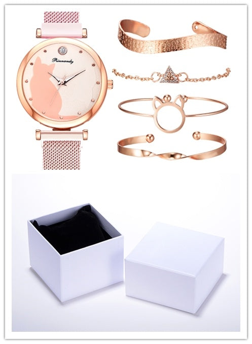Women's cat watch bracelet set - FASHIONKULTUR