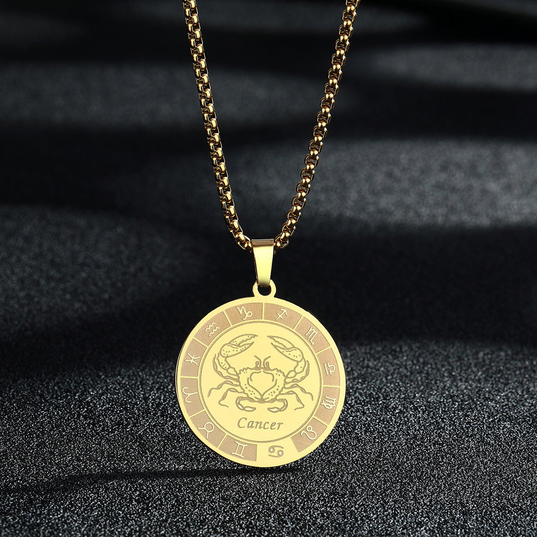 Stainless Steel Constellation Pendant Necklace Gold Medal Necklace - FASHIONKULTUR