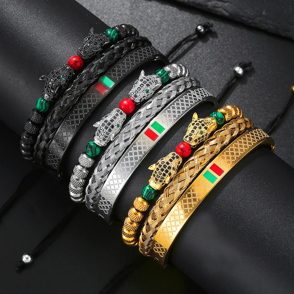 Red And Green Drip Oil Men's Set Bracelet Jewelry - FASHIONKULTUR