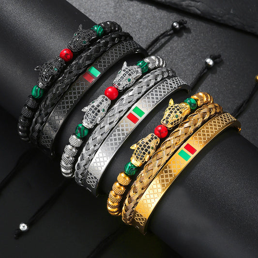 Red And Green Drip Oil Men's Set Bracelet Jewelry - FASHIONKULTUR