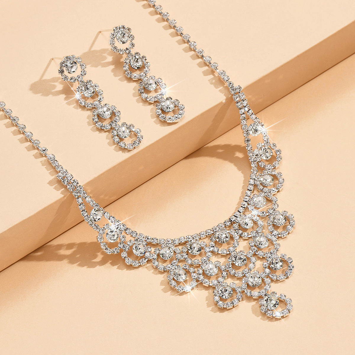 Rhinestone Necklace And Earrings Suite Women's Simple - FASHIONKULTUR