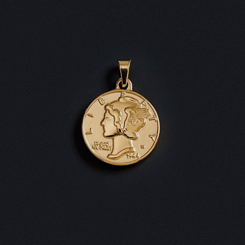 Portrait Coin Cross Peach Heart Angel Retro Pendant - FASHIONKULTUR