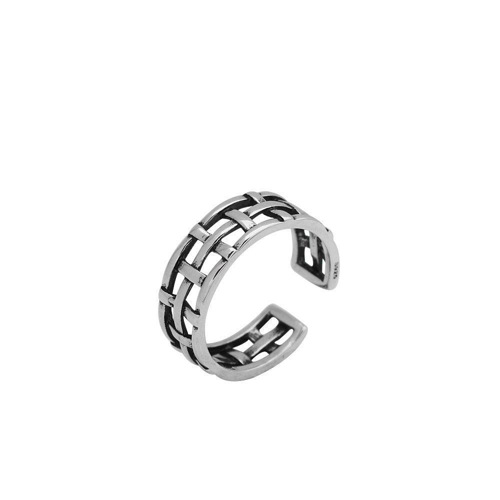 Women's Vintage Woven Mesh S925 Sterling Silver Ring - FASHIONKULTUR