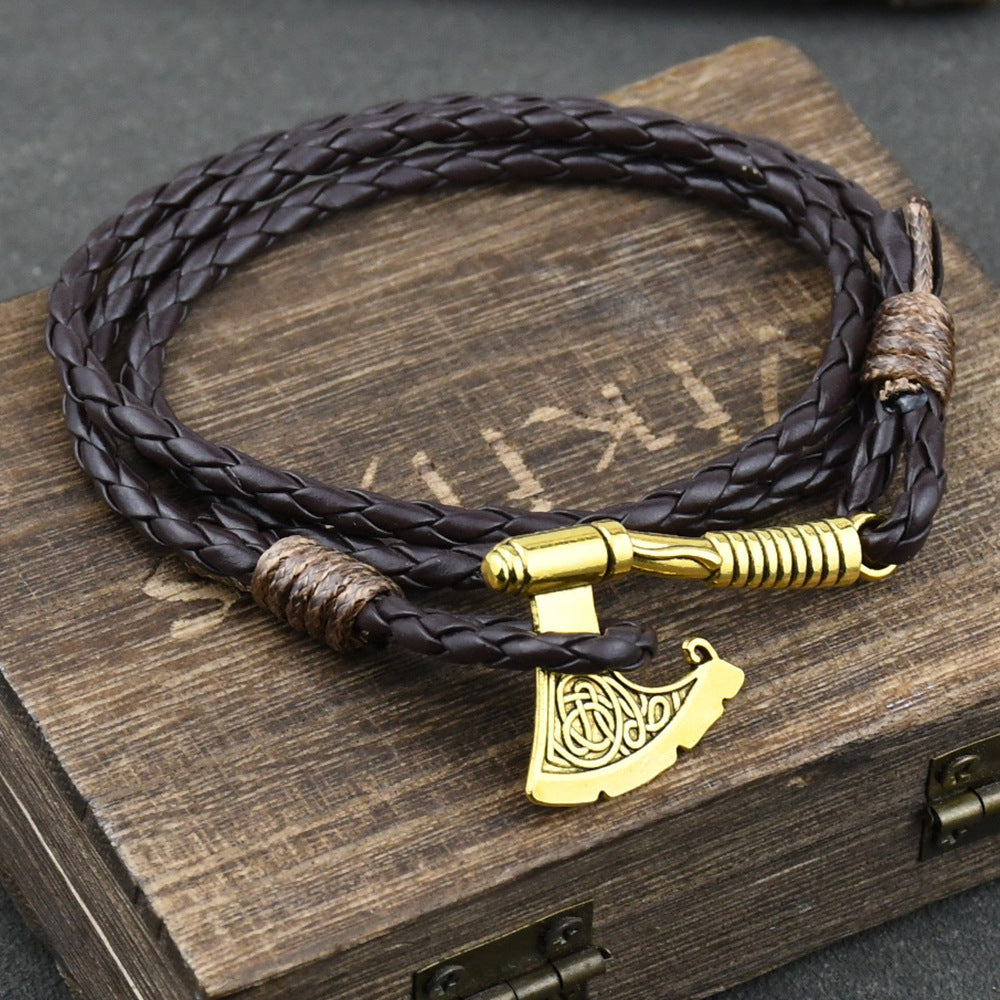 Men's Jewelery Ax Wrap Anchor Viking Leather Bracelet - FASHIONKULTUR