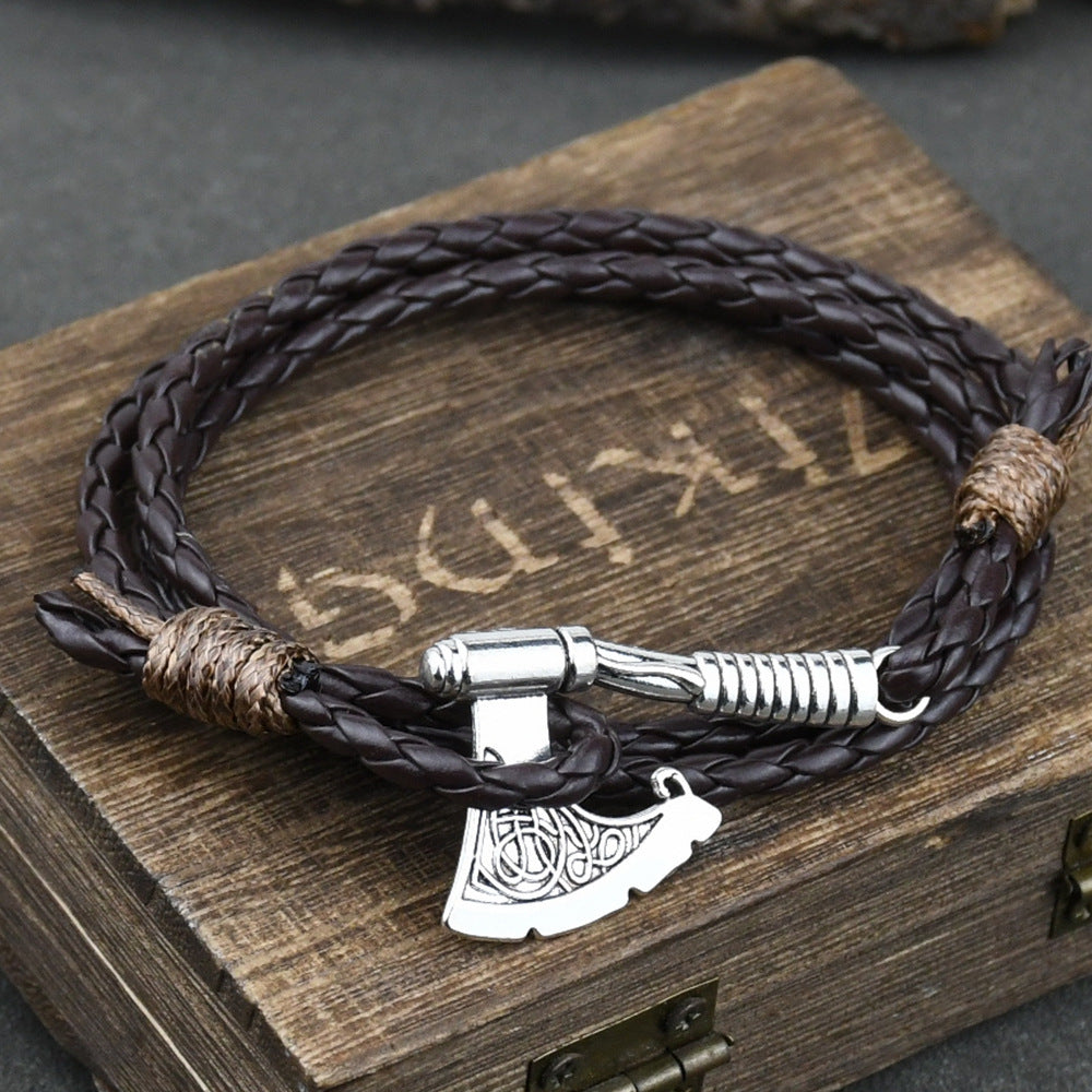 Men's Jewelery Ax Wrap Anchor Viking Leather Bracelet - FASHIONKULTUR