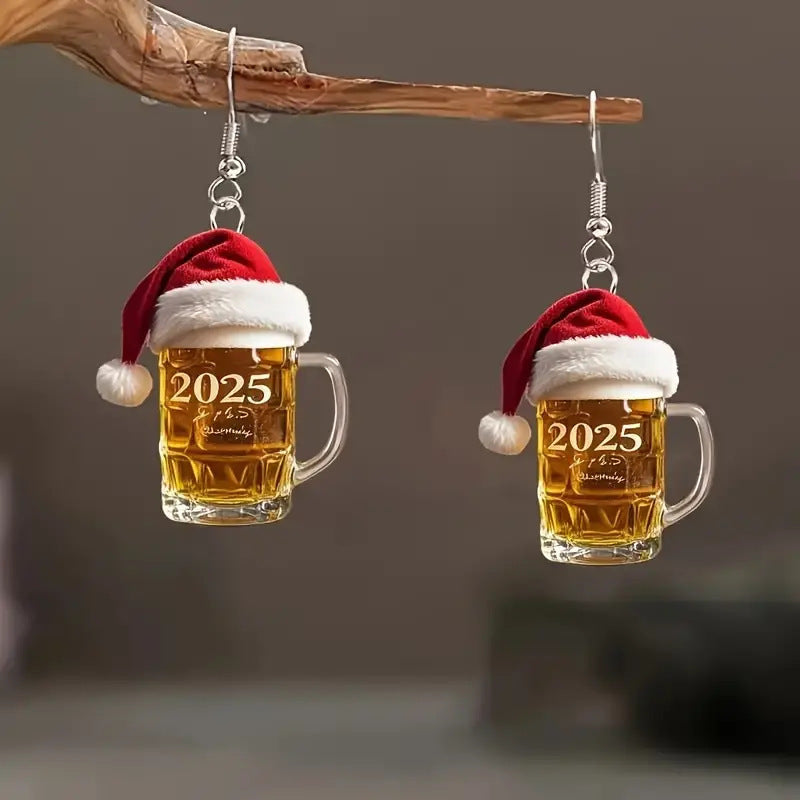 2025 Christmas Beer Steins Acrylic Earrings - FASHIONKULTUR