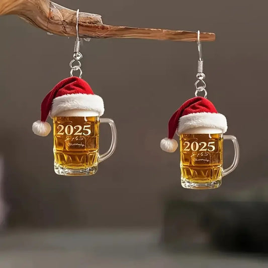 2025 Christmas Beer Steins Acrylic Earrings - FASHIONKULTUR