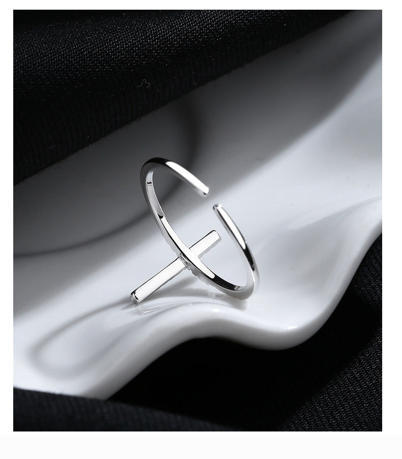 European And American Simple INS Style Cross Open Ring Female 925 Sterling Silver Niche Design - FASHIONKULTUR