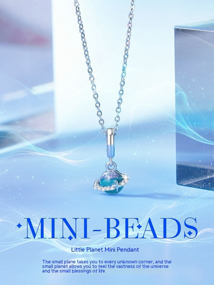 Blue Purple Planet Beaded S925 Sterling Silver White Gold Plated Scattered Beads Pendant Diy - FASHIONKULTUR