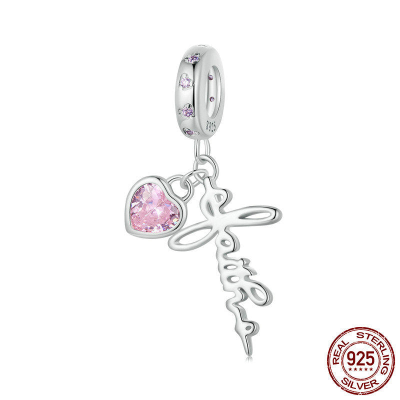 Retro Style Faith Pendant S925 Sterling Silver White Gold Plated Beaded Loose Beads - FASHIONKULTUR