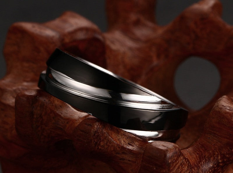 Black Titanium Steel Twill Men's Ring - FASHIONKULTUR