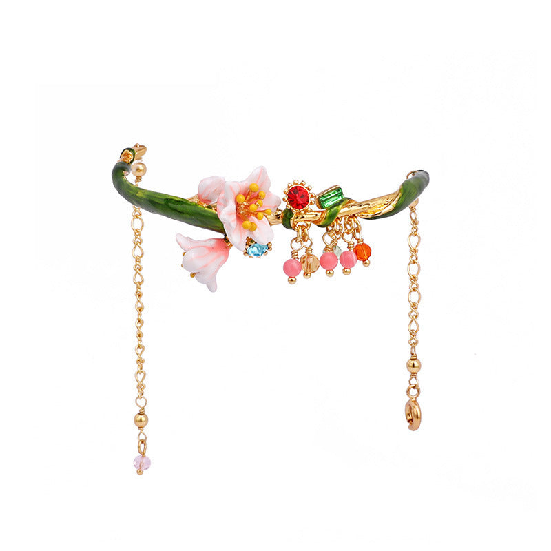 French forest hand-painted enamel glaze flower bracelet personality temperament adjustable bracelet hand jewelry lady - FASHIONKULTUR