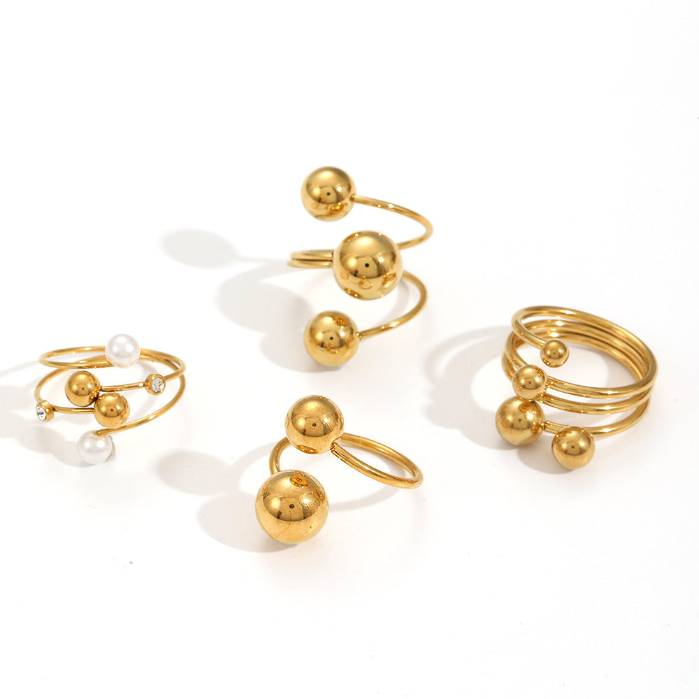 Round Ball Line Titanium Steel Ring Female Fashion - FASHIONKULTUR