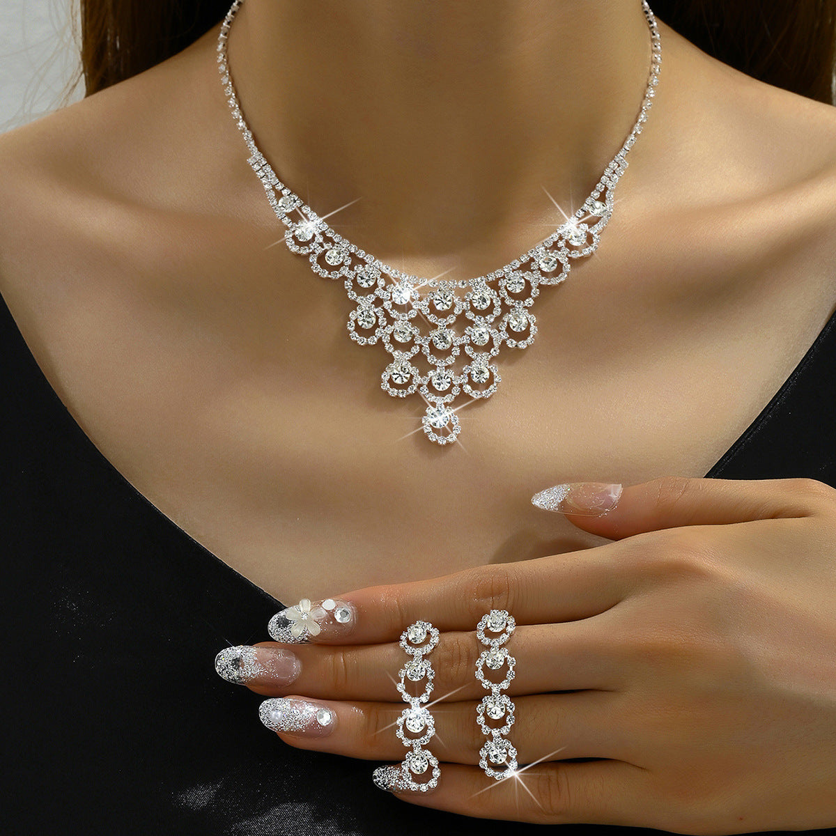 Rhinestone Necklace And Earrings Suite Women's Simple - FASHIONKULTUR