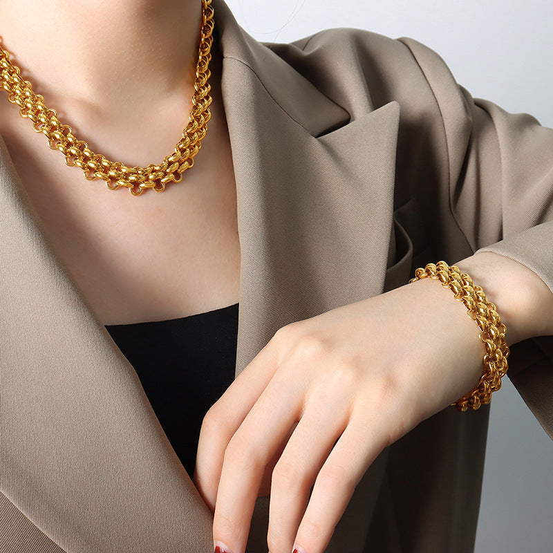Buckle Design Thick Chain Personalized Necklace Bracelet - FASHIONKULTUR