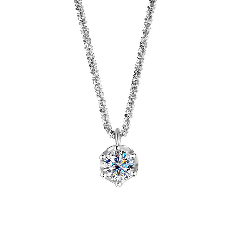 Sterling Silver S925 Simple Moissanite Pendant Valentine's Day Light Luxury Sparkling Necklace - FASHIONKULTUR