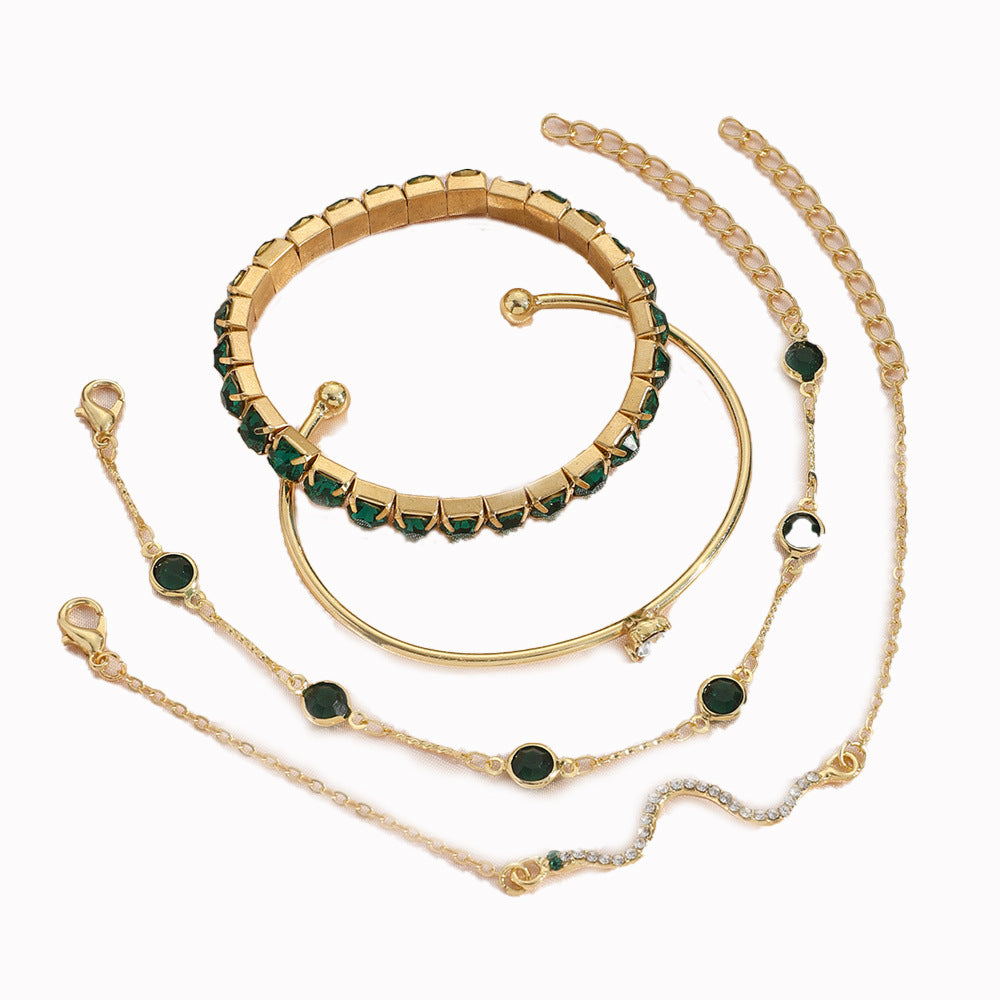Fashion Green Grandmother Diamond Stretch Bracelet Women's 4-piece Set - FASHIONKULTUR