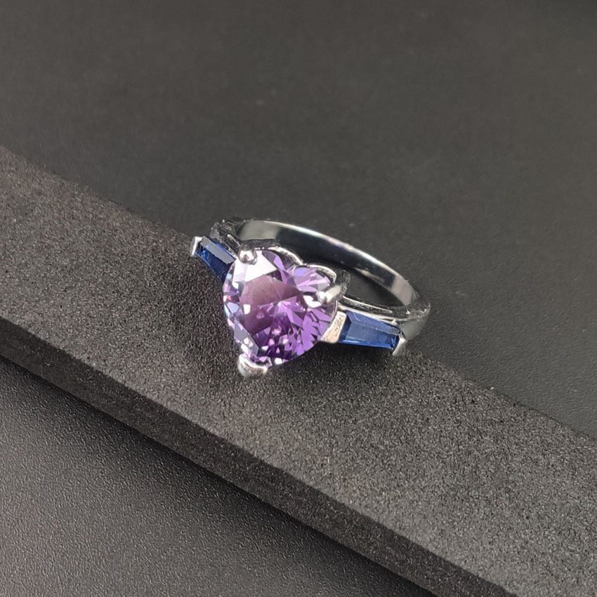 Silver Heart Shape With Diamond Ring - FASHIONKULTUR