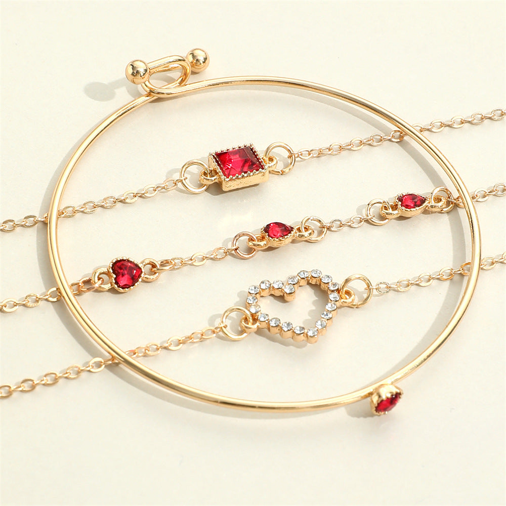 Light Luxury Square Gem Bracelet Female Fully Jeweled Loving Heart Peach Heart - FASHIONKULTUR