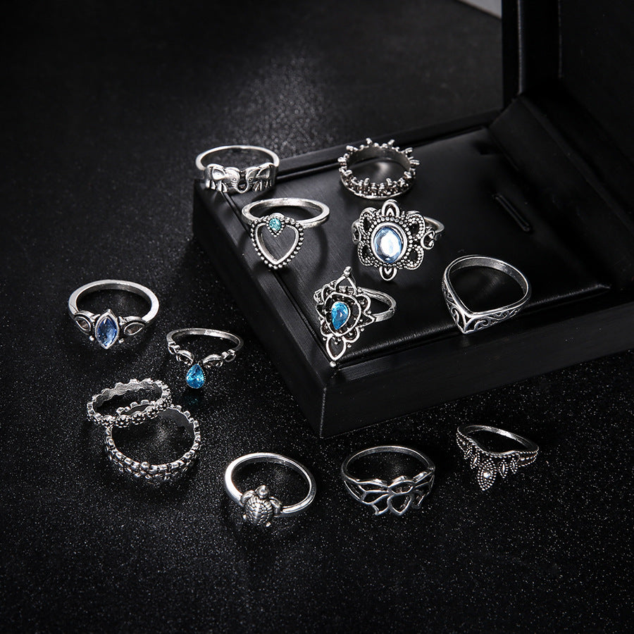 13 Piece Set Of Retro Diamond Inlaid Carved Crown Starry Sky Gemstones - FASHIONKULTUR
