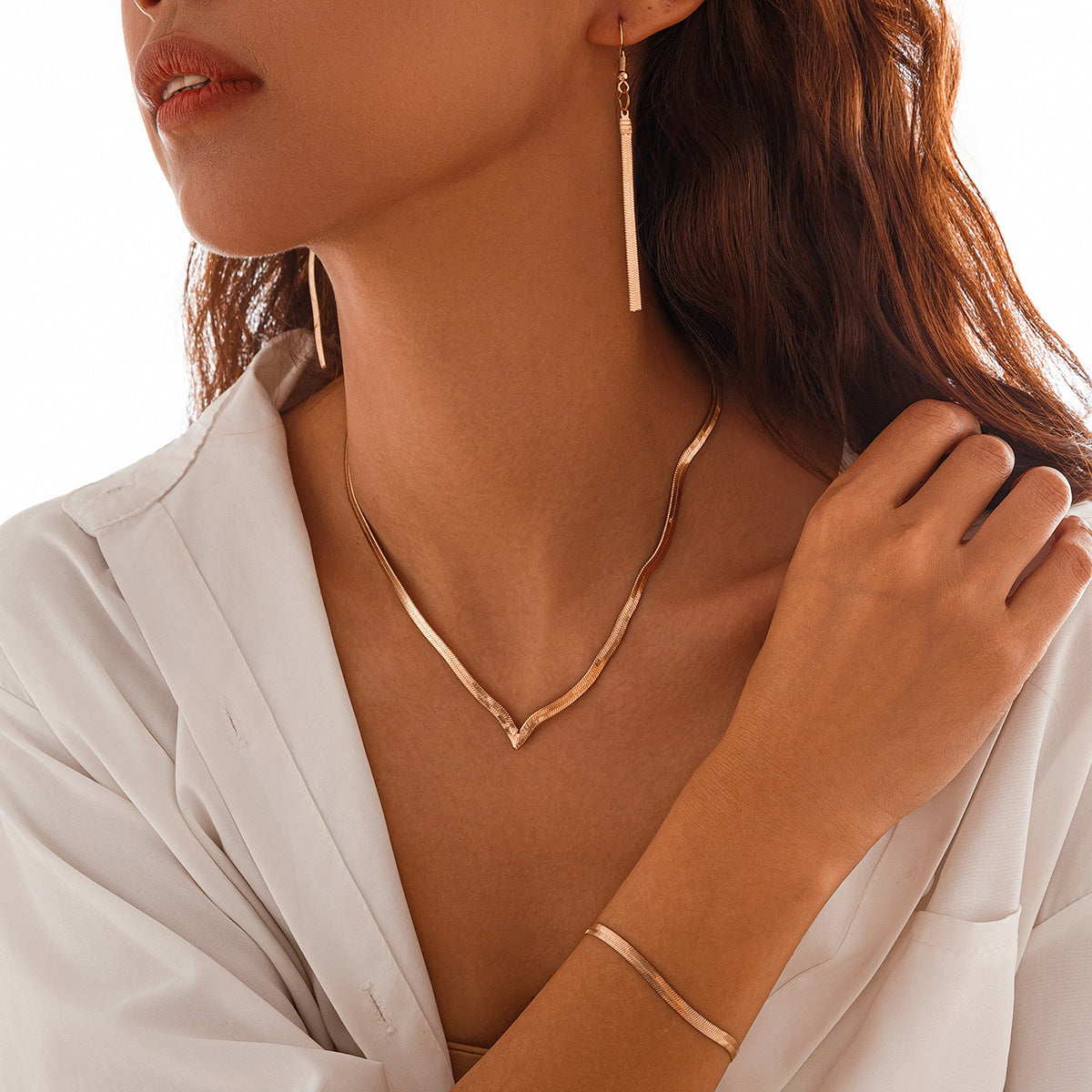 Fashion Chain Like Flat Snake Necklace Suit Simple Geometric - FASHIONKULTUR