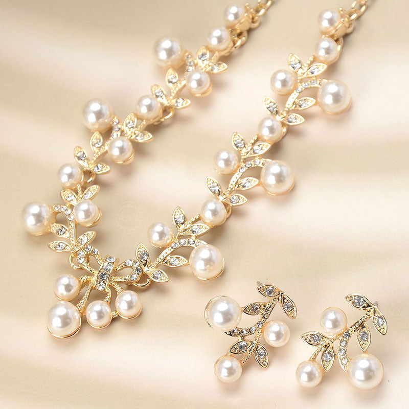 Pearl Bohemian Style Necklace Earrings Jewelry Set - FASHIONKULTUR