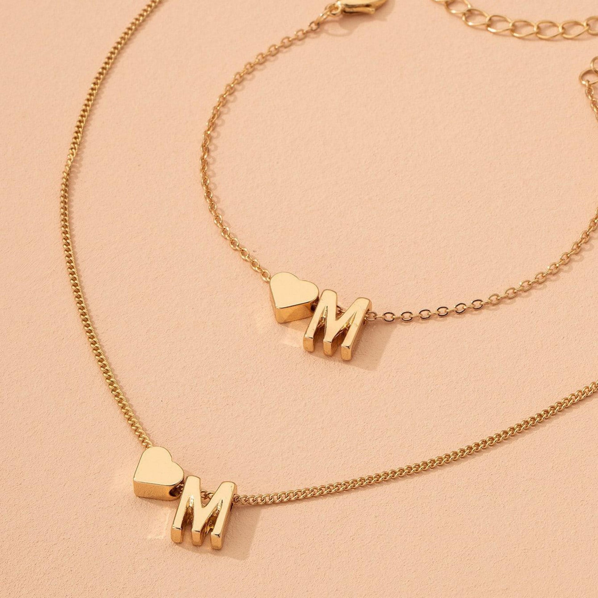 Minimalist Style Heart-shaped Letter Necklace Bracelet - FASHIONKULTUR