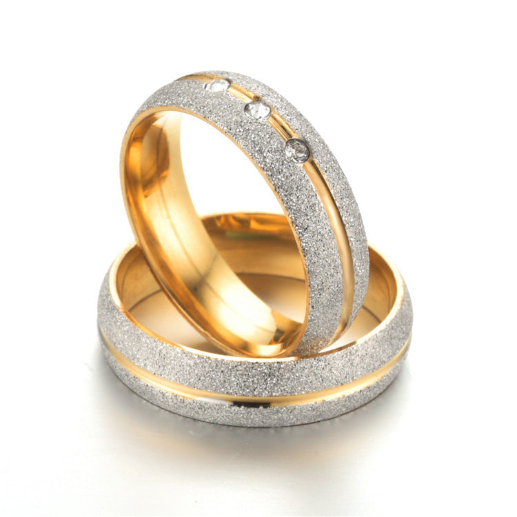 Titanium Steel Diamond Frosted Couple Ring - FASHIONKULTUR
