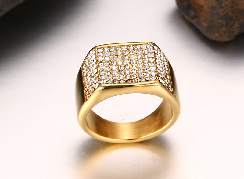 Titanium steel diamond men's ring - FASHIONKULTUR