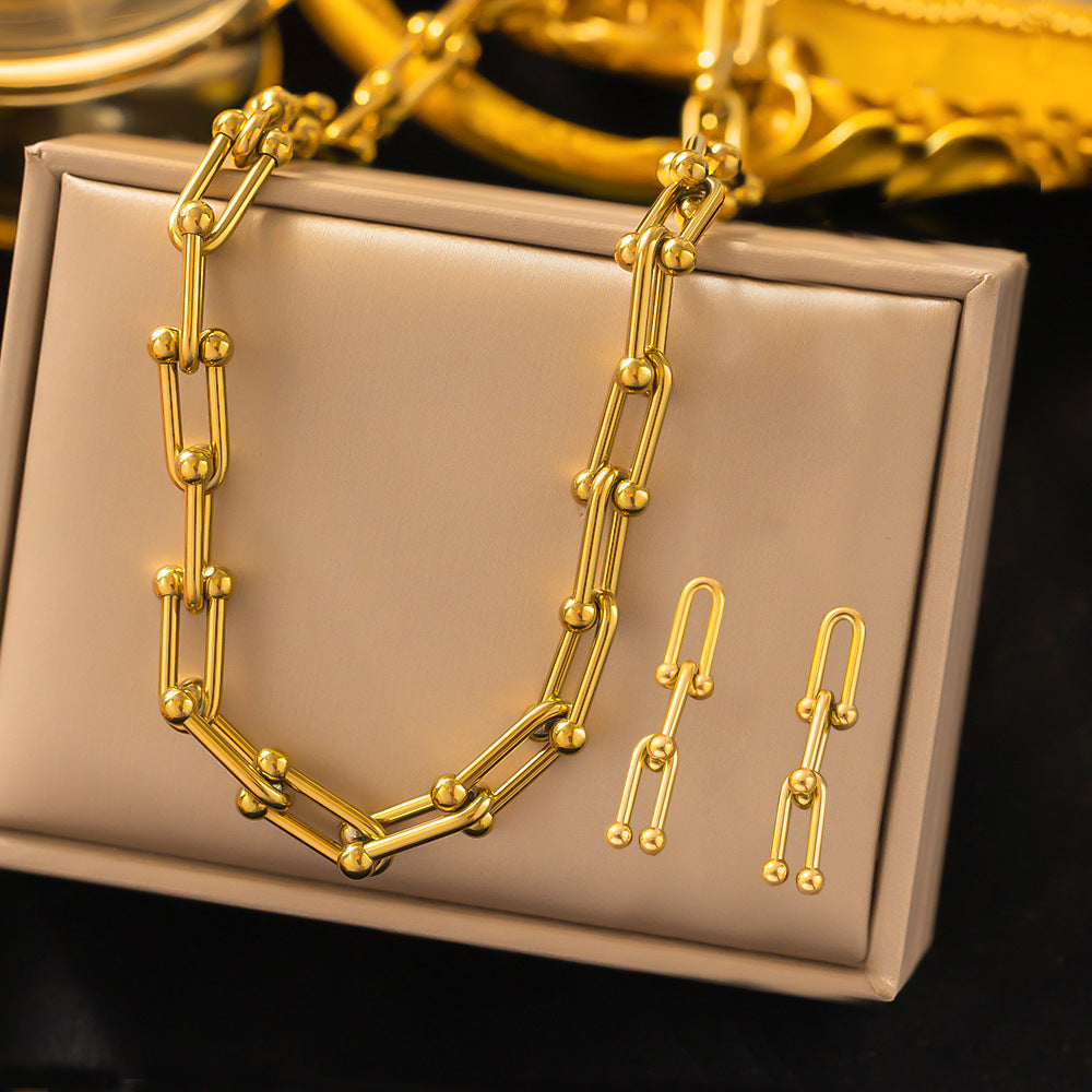 Stainless Steel Necklace Earrings Women's Jewelry Suit - FASHIONKULTUR
