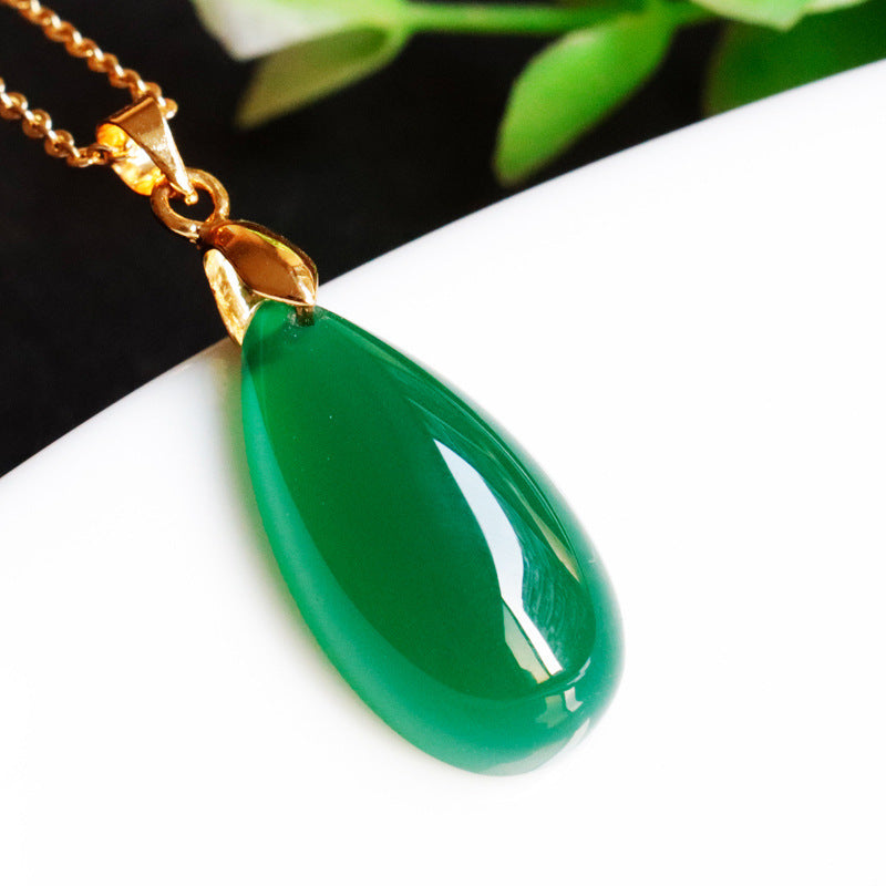 Green Chalcedony Pendant Agate Water Drop - FASHIONKULTUR