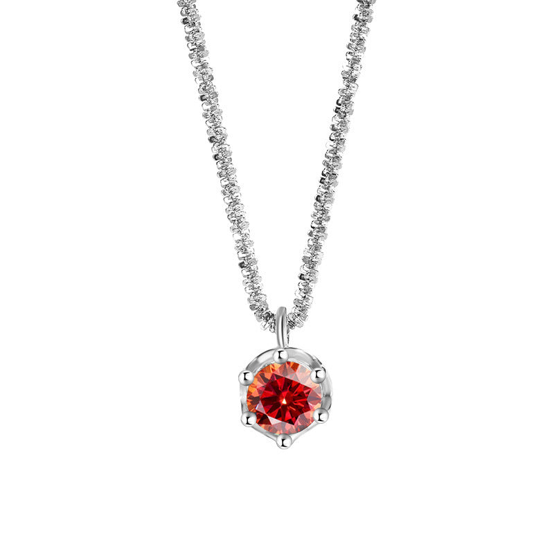 Sterling Silver S925 Simple Moissanite Pendant Valentine's Day Light Luxury Sparkling Necklace - FASHIONKULTUR