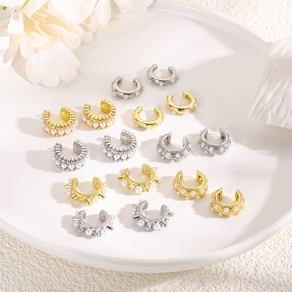Copper Plating 18K Faux Pearl Ear Clips Fashion Trend Retro - FASHIONKULTUR