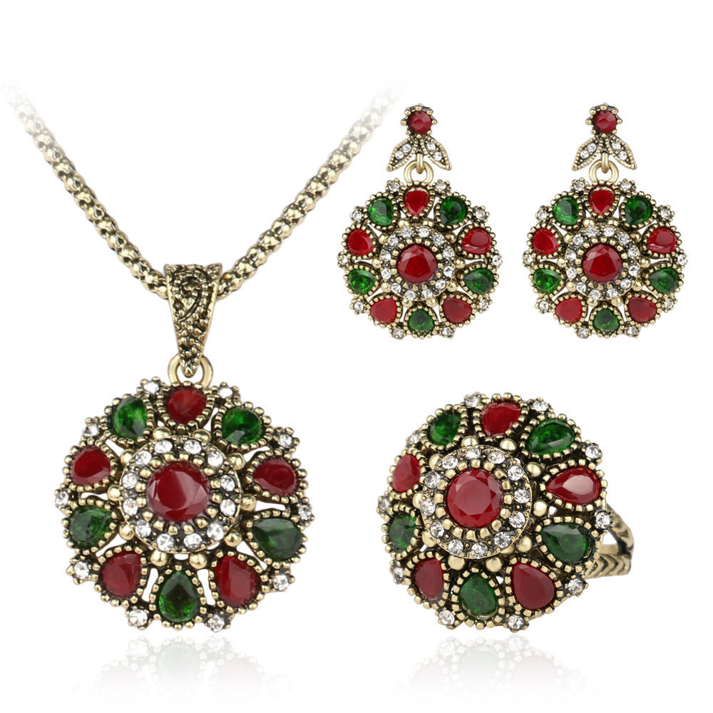 Antique Wedding Necklace Ring Earring Jewelry Set - FASHIONKULTUR