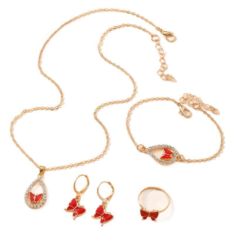Butterfly Necklace Bracelet Earrings Drop Oil Diamond Jewelry - FASHIONKULTUR