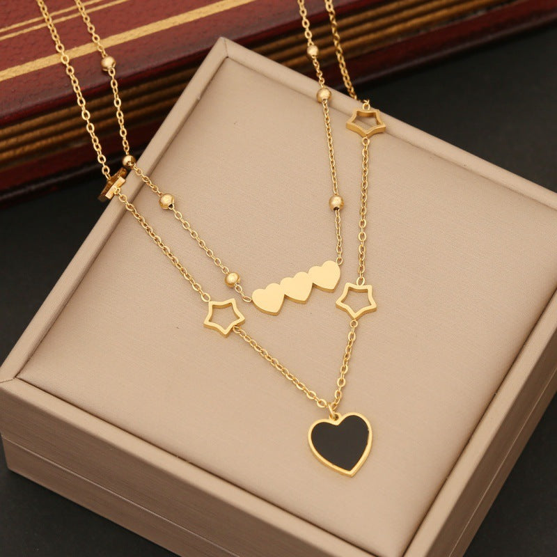 Black Love Jewelry Suit Stainless Steel Clavicle Chain - FASHIONKULTUR