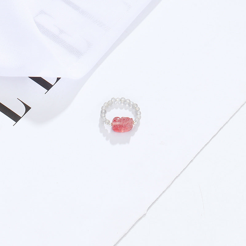 Crystal Ring Women's New Strawberry Crystal Grey Moonlight - FASHIONKULTUR