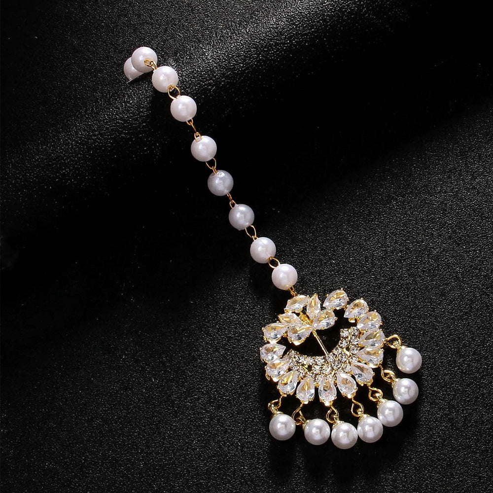 Pearl Forehead Diamond Headdress Ethnic Exotic Style Rhinestone Hair Chain - FASHIONKULTUR