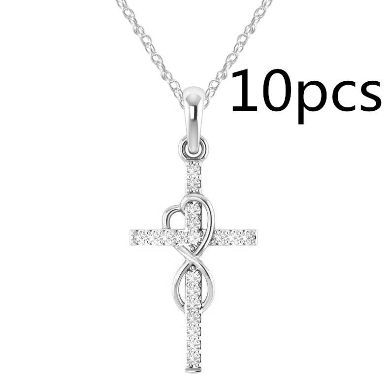 Alloy Pendant With Diamond And Eight-character Cross Necklace - FASHIONKULTUR