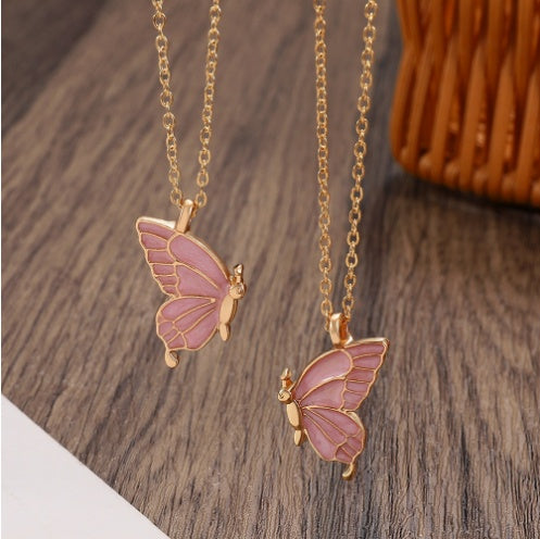 2pcs Oil Drip Butterfly Necklace Ins Creative Clavicle Chain Pendant Necklace For Women Valentine's Day Birthday Gift - FASHIONKULTUR