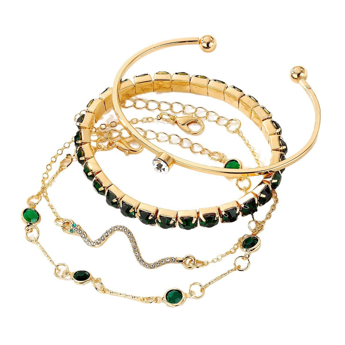 Fashion Green Grandmother Diamond Stretch Bracelet Women's 4-piece Set - FASHIONKULTUR