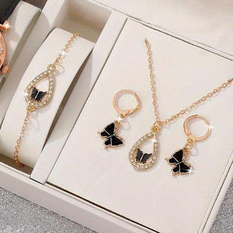 Butterfly Necklace Bracelet Earrings Drop Oil Diamond Jewelry - FASHIONKULTUR
