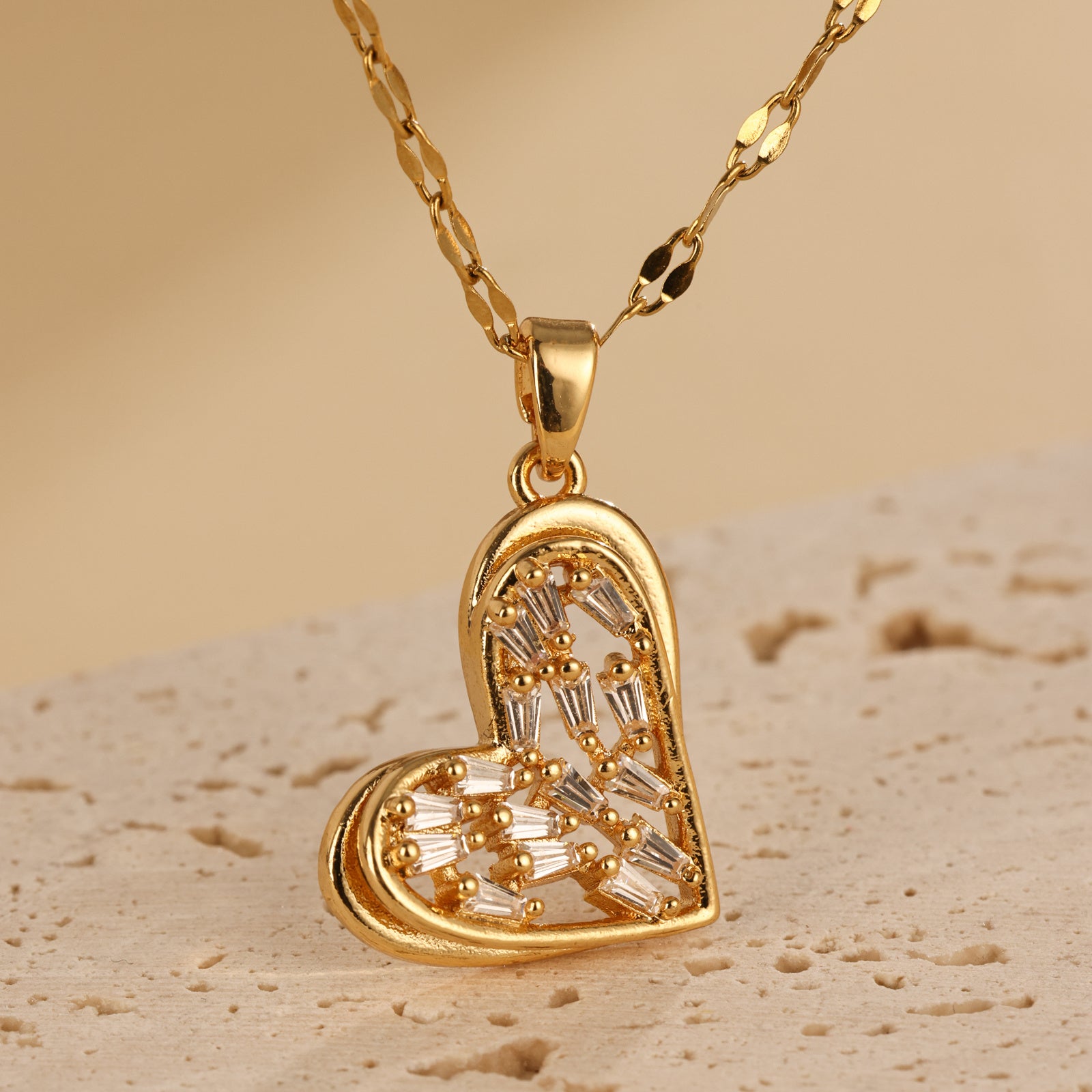 Sweet And Cool Love Hollow Zircon Stone Small And Luxury New Design Sense Pendant Temperament Stainless Steel Necklace - FASHIONKULTUR