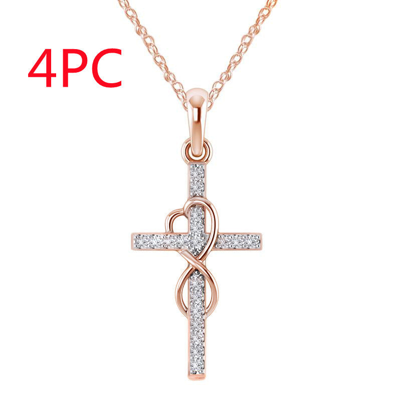 Alloy Pendant With Diamond And Eight-character Cross Necklace - FASHIONKULTUR