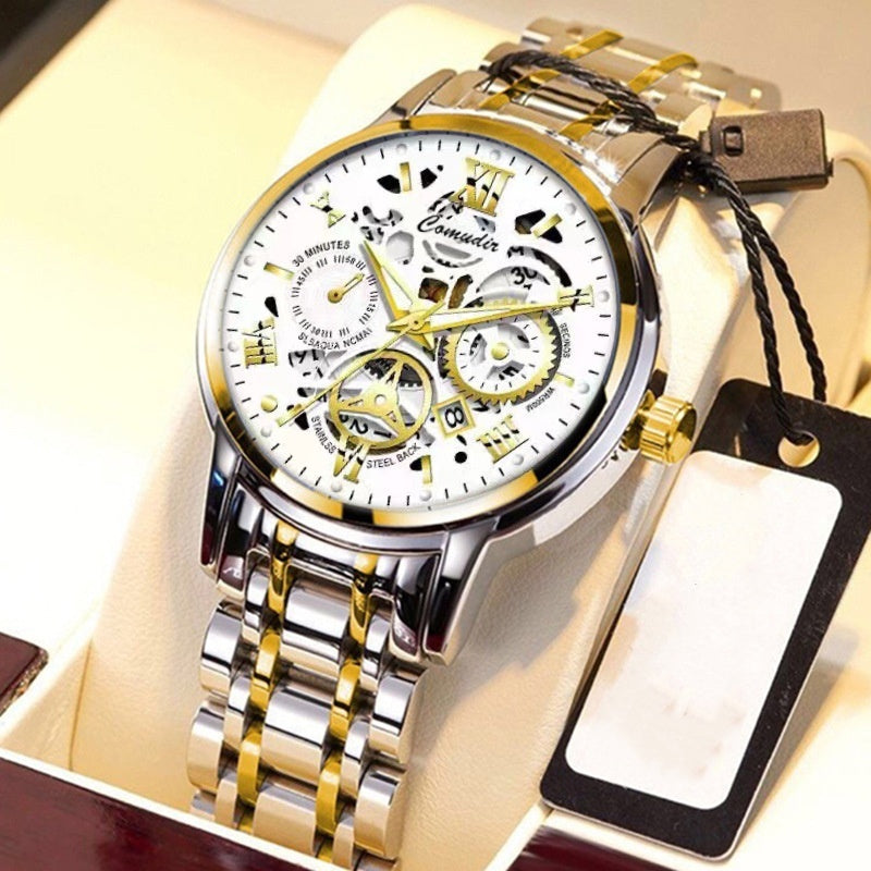Fashion Jewelry Hollow Men's Watch Men's Waterproof Luminous Calendar - FASHIONKULTUR