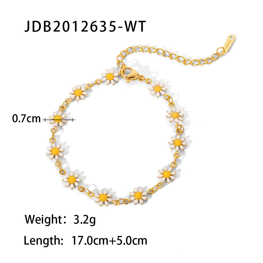 18K Gold Stainless Steel Chrysanthemum Stud Earrings Chain Necklace - FASHIONKULTUR