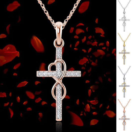Alloy Pendant With Diamond And Eight-character Cross Necklace - FASHIONKULTUR