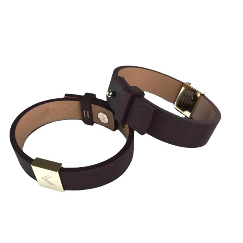 Men's Simple Black Cowhide Stainless Steel Bracelet - FASHIONKULTUR