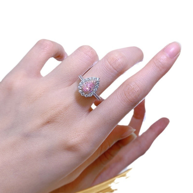 925 Sterling Silver High Carbon Diamond Pink Diamond Pear-shaped 4 7mm Water Drop Color Separation - FASHIONKULTUR